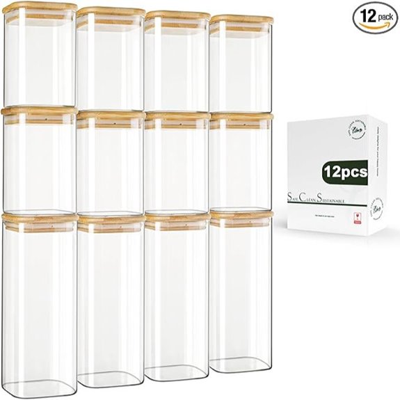 LIBWYS 12-Piece Square Glass Storage Jars Set