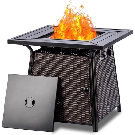 28-inch Wicker Propane Fire Pit Table with Lid