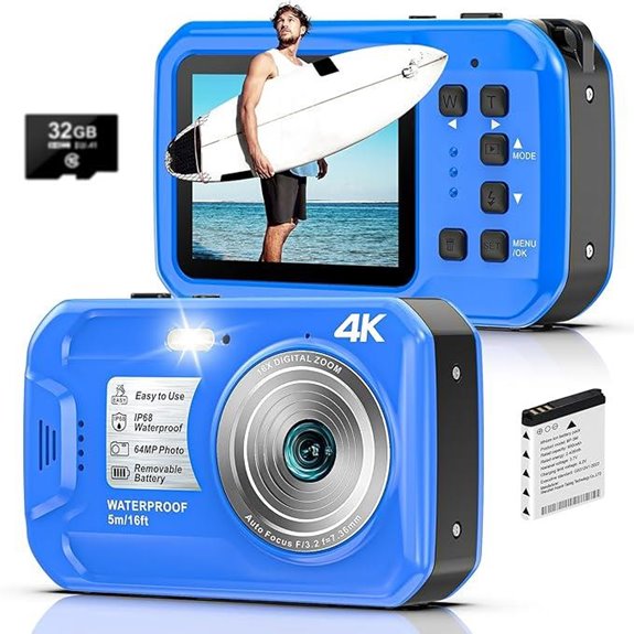 4K Waterproof Underwater Camera with 64MP and Zoom