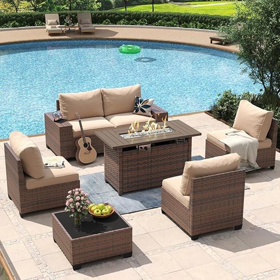 Aoxun 7-Piece Patio Furniture Set with Fire Pit
