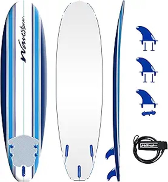 Wavestorm 7ft Foam Surfboard with Fins and Leash