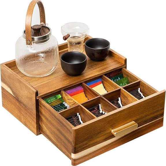 Acacia Wood Tea Bag Organizer and Storage Box