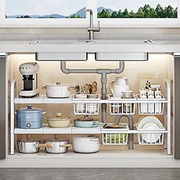Expandable Metal Sink Organizer with Baskets