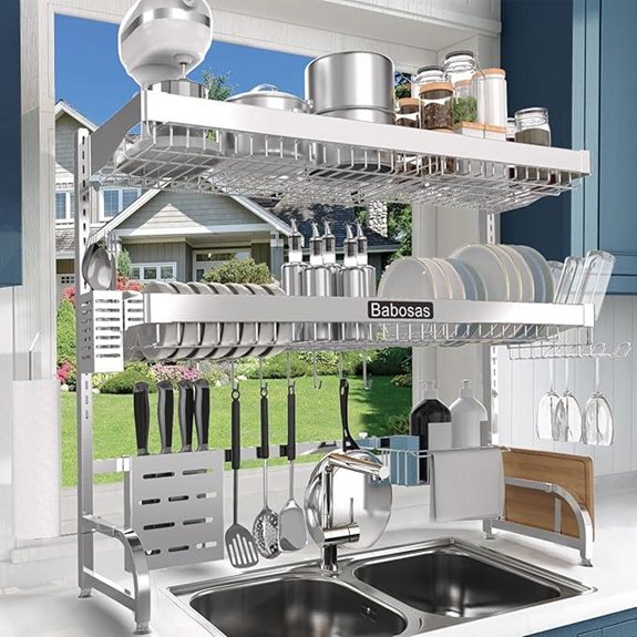 Adjustable 3-Tier Stainless Steel Dish Drying Rack