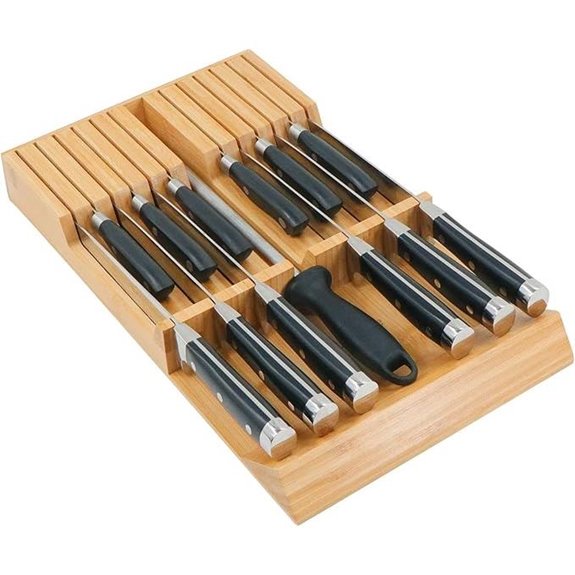 Utoplike Bamboo In-Drawer Knife Block Organizer