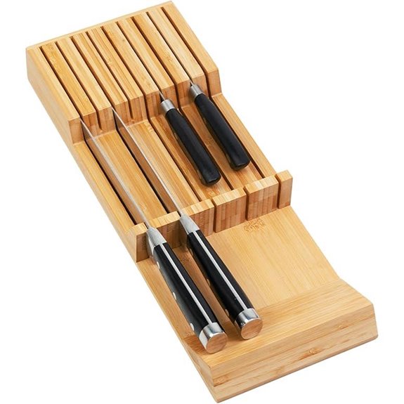 Utoplike Bamboo Knife Drawer Organizer for 9 Knives