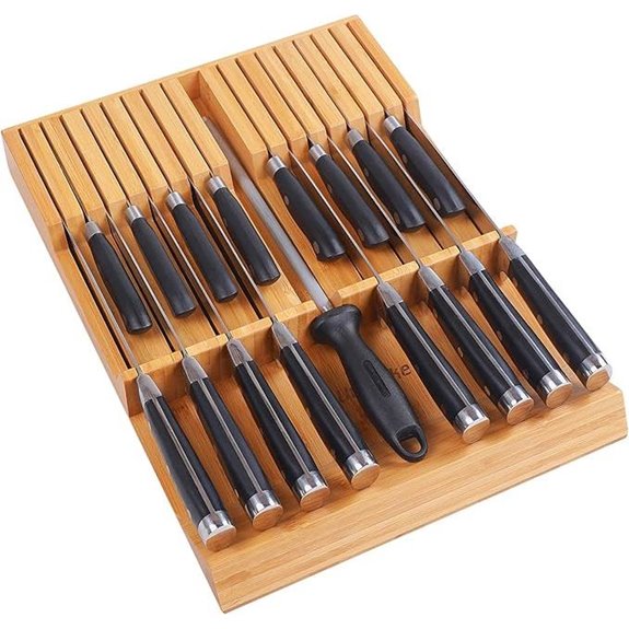 Utoplike Bamboo Knife Drawer Organizer (Knives Not Included)