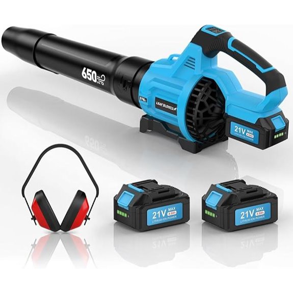 Cordless Leaf Blower with Batteries and Ear Muffs
