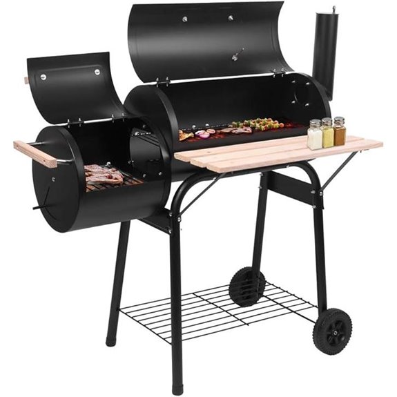 Outvita BBQ Charcoal Grill with Offset Smoker and Wheels