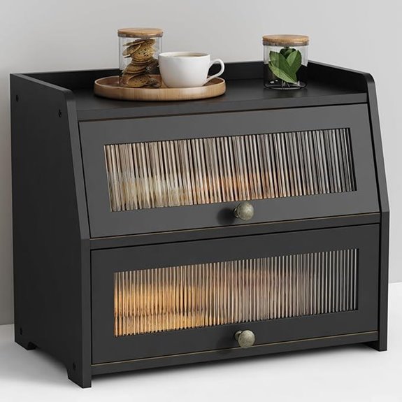 Large Black Bread Box for Kitchen Countertop