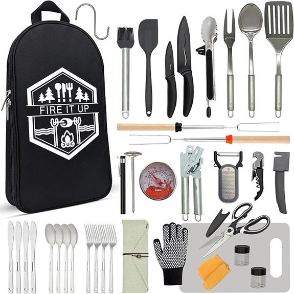 BOMKI Camping Grilling Utensil Set (Black Pro)