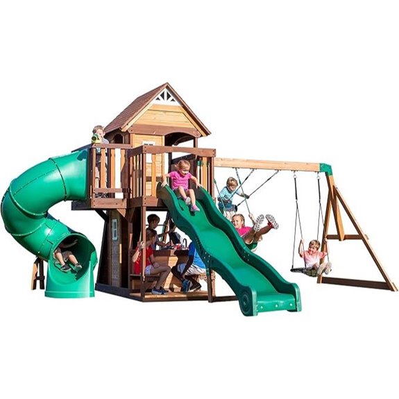 Backyard Discovery Cedar Cove Playset with Slides and Swings