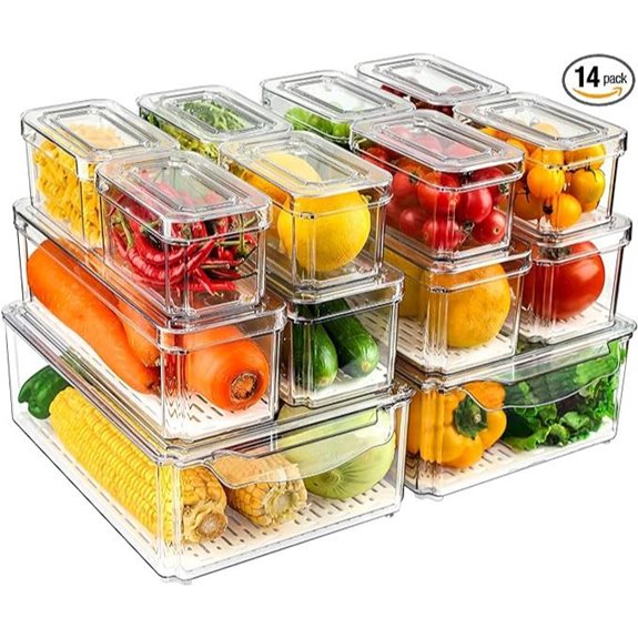14-Pack Clear Fridge Organizer Bins with Lids