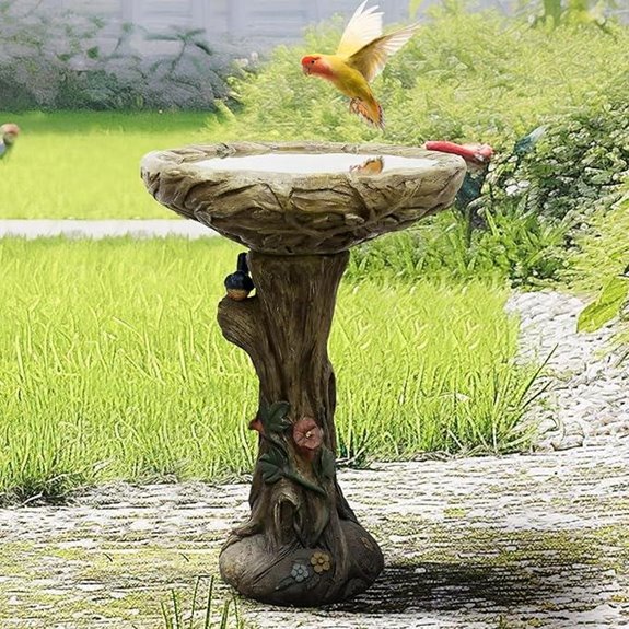 concrete birdbath with figurines