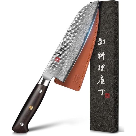 Damascus 7-Inch Santoku Knife with Ebony Handle