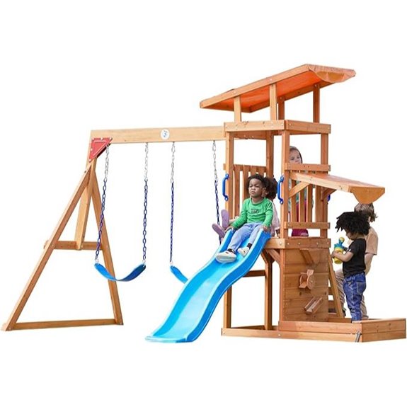 Dolphin Wooden Outdoor Playground Set with Swings and Slide
