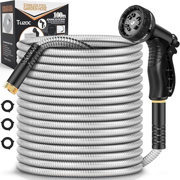Metal Garden Hose 100FT with 10-Function Nozzle