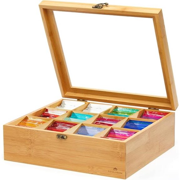 RoyalHouse Bamboo Tea Storage Organizer with Acrylic Top