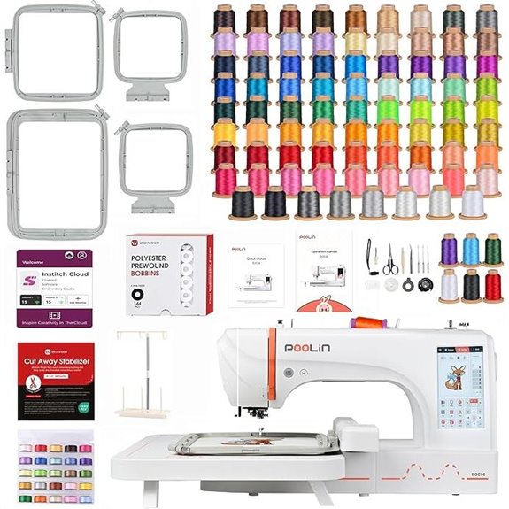 Poolin Embroidery Machine Kit with Threads and Bobbins