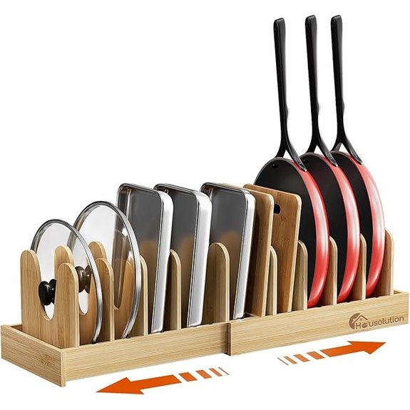 Housolution Bamboo Pot & Pan Organizer Expandable 10 Dividers