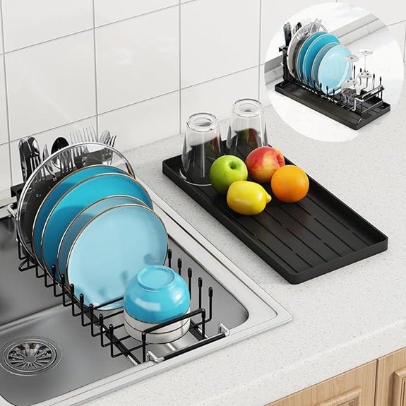 ANTOPY Expandable Sink Dish Drying Rack with Tray
