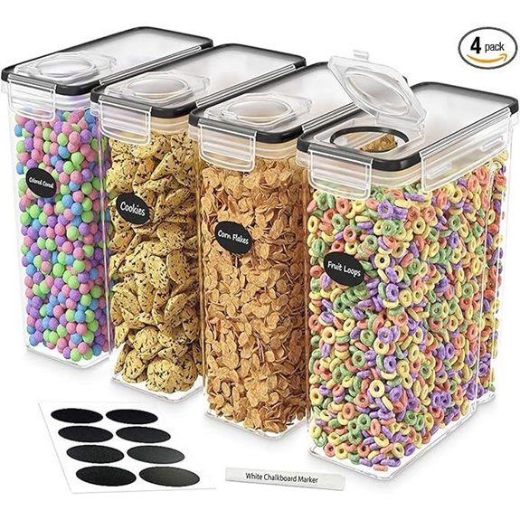 DWËLLZA Kitchen Cereal Storage 4 Pack with Labels
