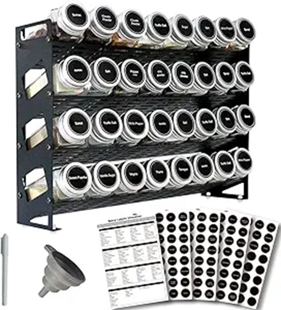 4-Tier Spice Rack with Jars and Labels