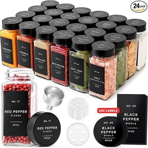 Glass Spice Jars with Labels and Stainless Steel Lids