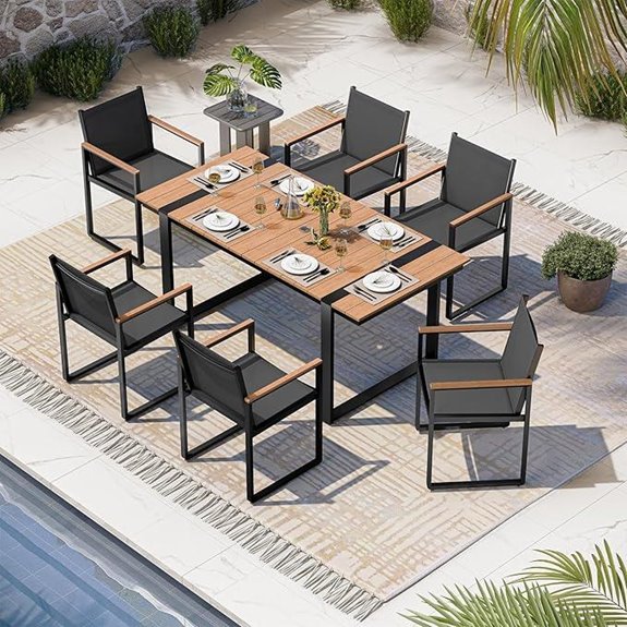 Outdoor Dining Set with Umbrella Hole 7-Piece Gray-Teak