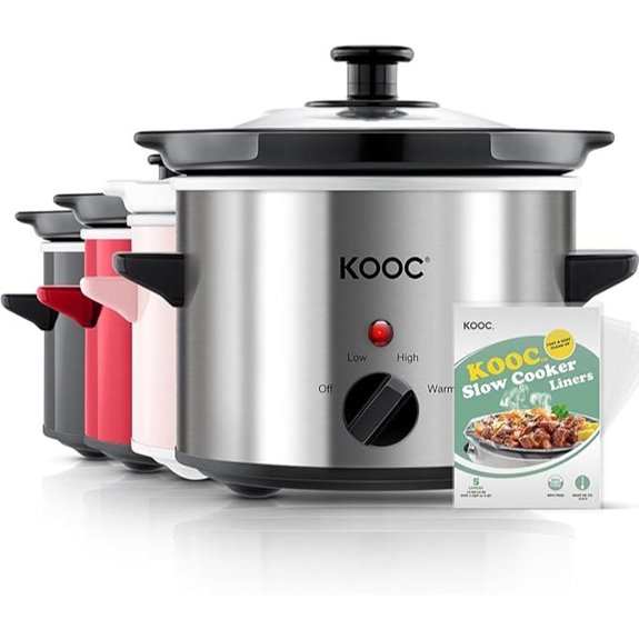 KOOC 2 Quart Slow Cooker with Liners and Adjustable Temp