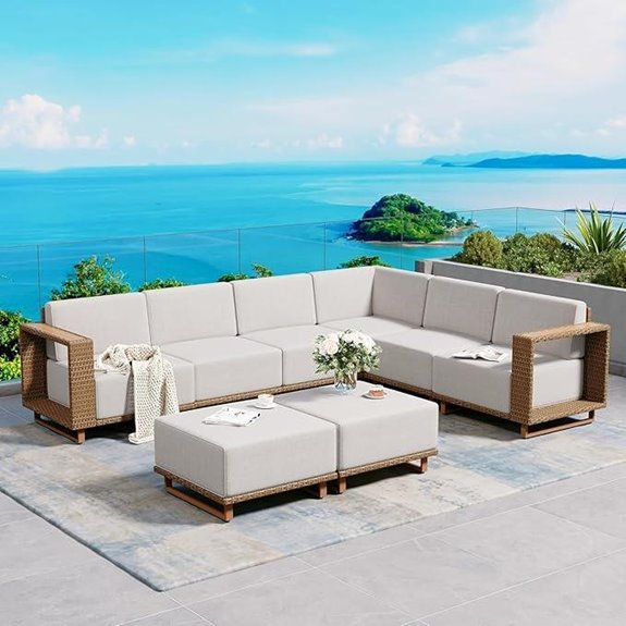 L-Shaped Outdoor Rattan Sectional Sofa with Cushions