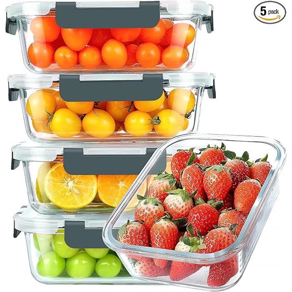 KOMUEE 30 oz Glass Meal Prep Containers (5 Pack)