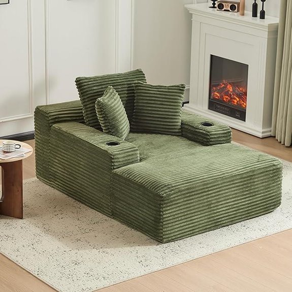 Oversized Corduroy Chaise Lounge Sofa with Pillows