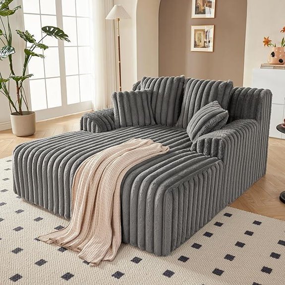 Oversized Gray Chaise Lounge with Pillows and Memory Foam