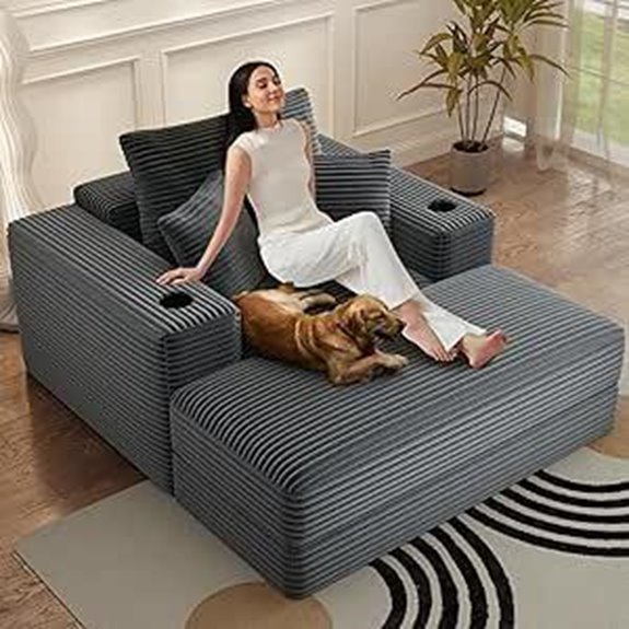 Oversized Grey Chaise Lounge with Ottoman for Living