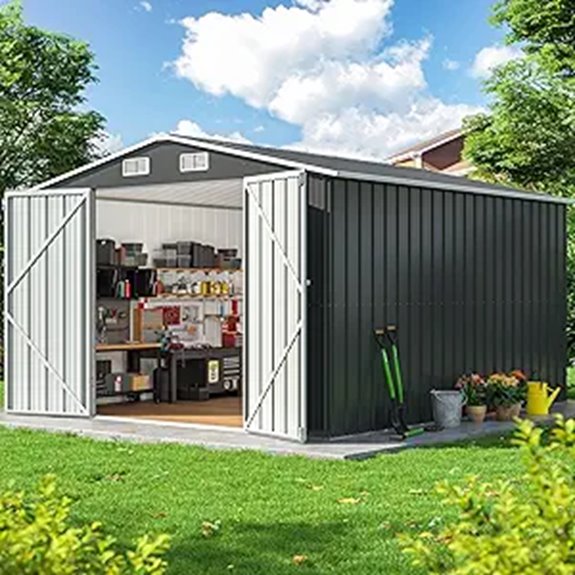 10x12 ft Outdoor Metal Storage Shed with Lockable Doors