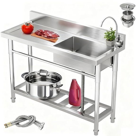 47.3 Inch Stainless Steel Utility Sink with Workbench