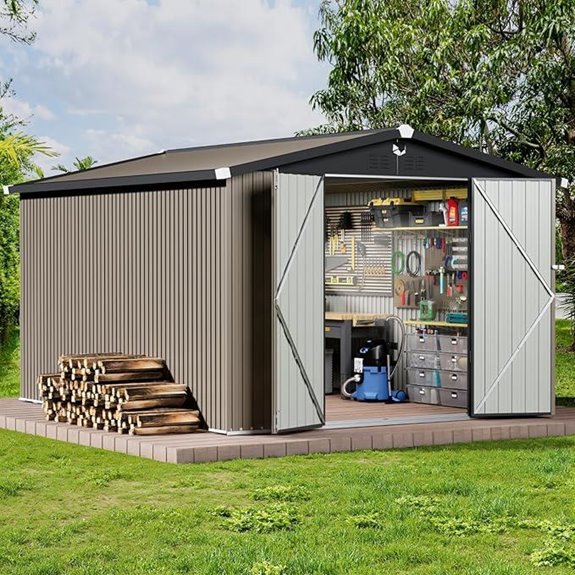 10x12 FT Waterproof Metal Storage Shed with Lock