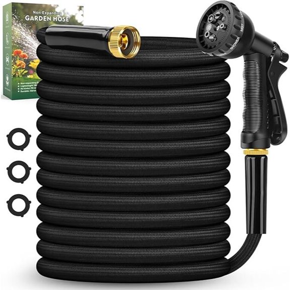 100FT Non-Expanding Garden Hose with Nozzle