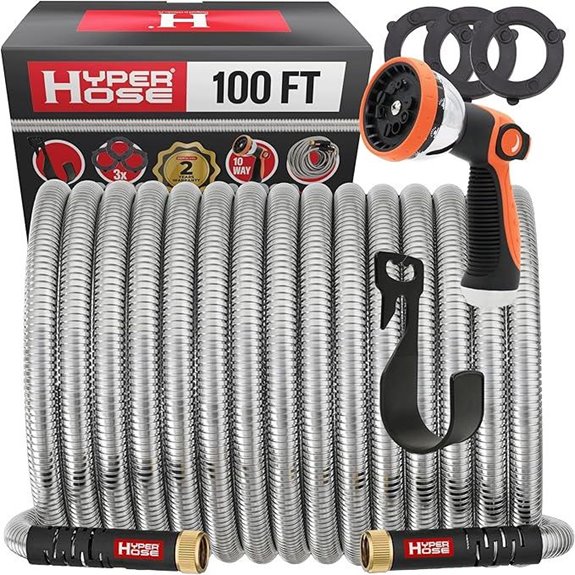 100 ft Metal Garden Hose Set with No-Kink Nozzle