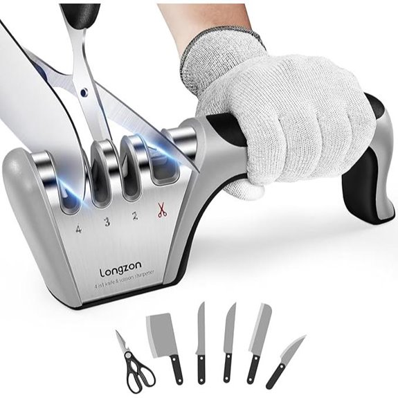 Longzon 4-in-1 Kitchen Knife Sharpener with Glove