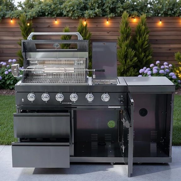 BBQ Island Outdoor Kitchen with 4-Burner Grill & Side Burner