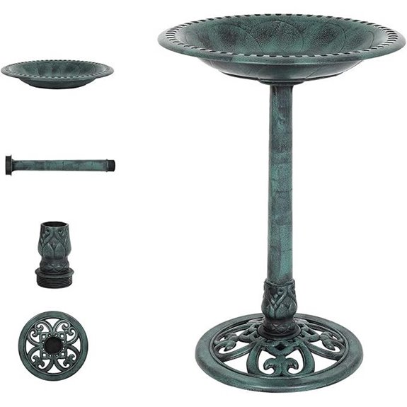 VINGLI Outdoor Bird Bath with Pedestal and Patina