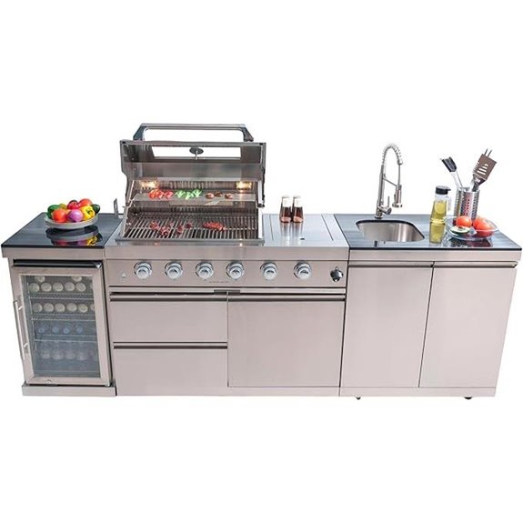 Outdoor Kitchen Island with Grill and Refrigerator