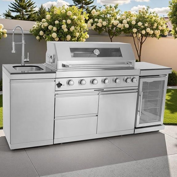 Outdoor Kitchen Island with 6-Burner Grill and Cooler