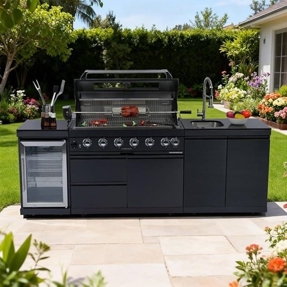 Modular Outdoor Kitchen BBQ Island with Sink and Refrigerator