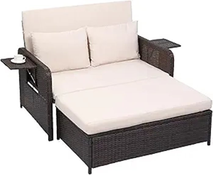 VINGLI Outdoor Patio Daybed with Ottoman and Adjustable Backrest