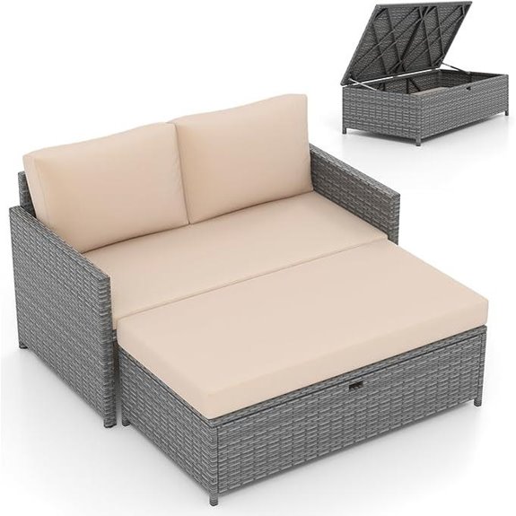 Tangkula Outdoor Rattan Daybed with Storage Ottoman
