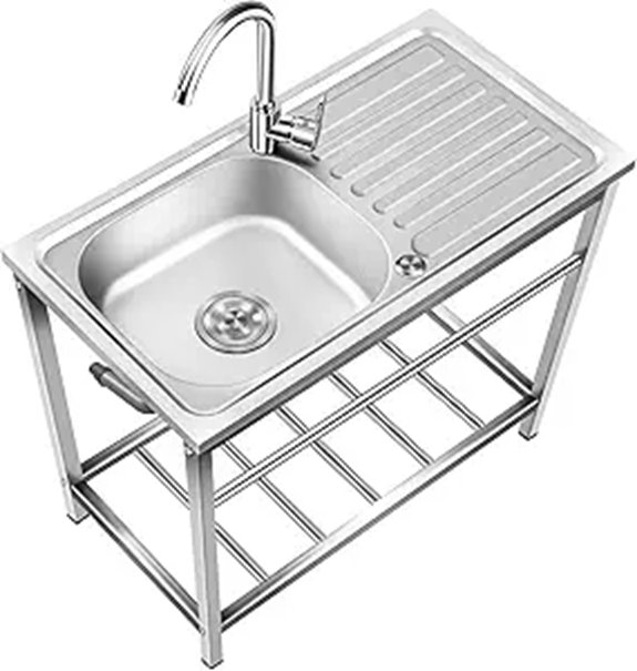 Outdoor Stainless Steel Sink with Faucet and Drainboard