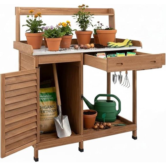 Outdoor Potting Bench with Storage and Hooks